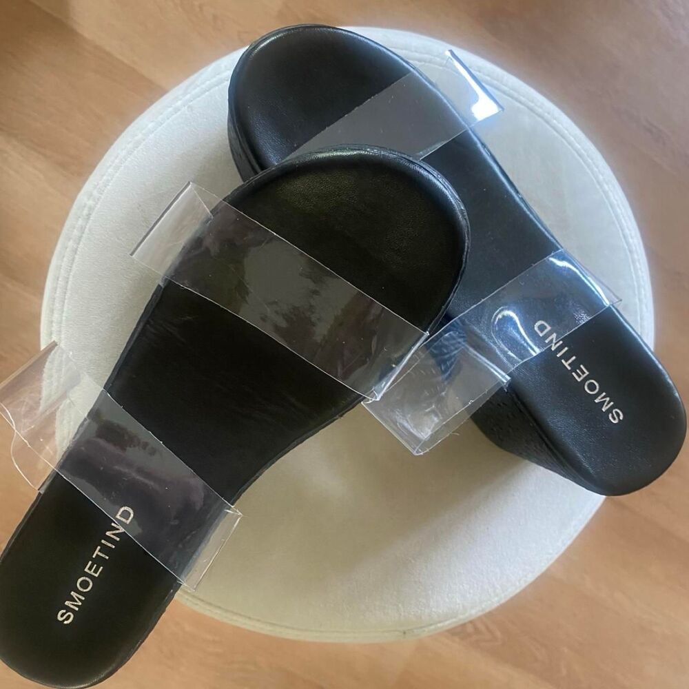 clear wedge sandals with textured soles size 6